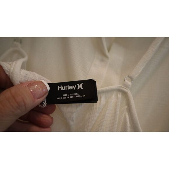 Hurley HC0084 Women Sz M Cream Solid Button Front Tiered Midi Cover Up Dress $50 - Picture 6 of 9